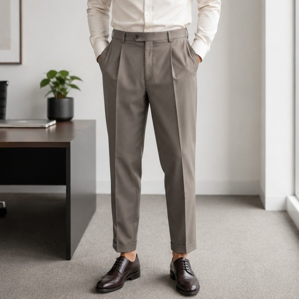 Mantoni Super Wool Dress Pants Men 40 Gray Straight Pleat Front Italy Office